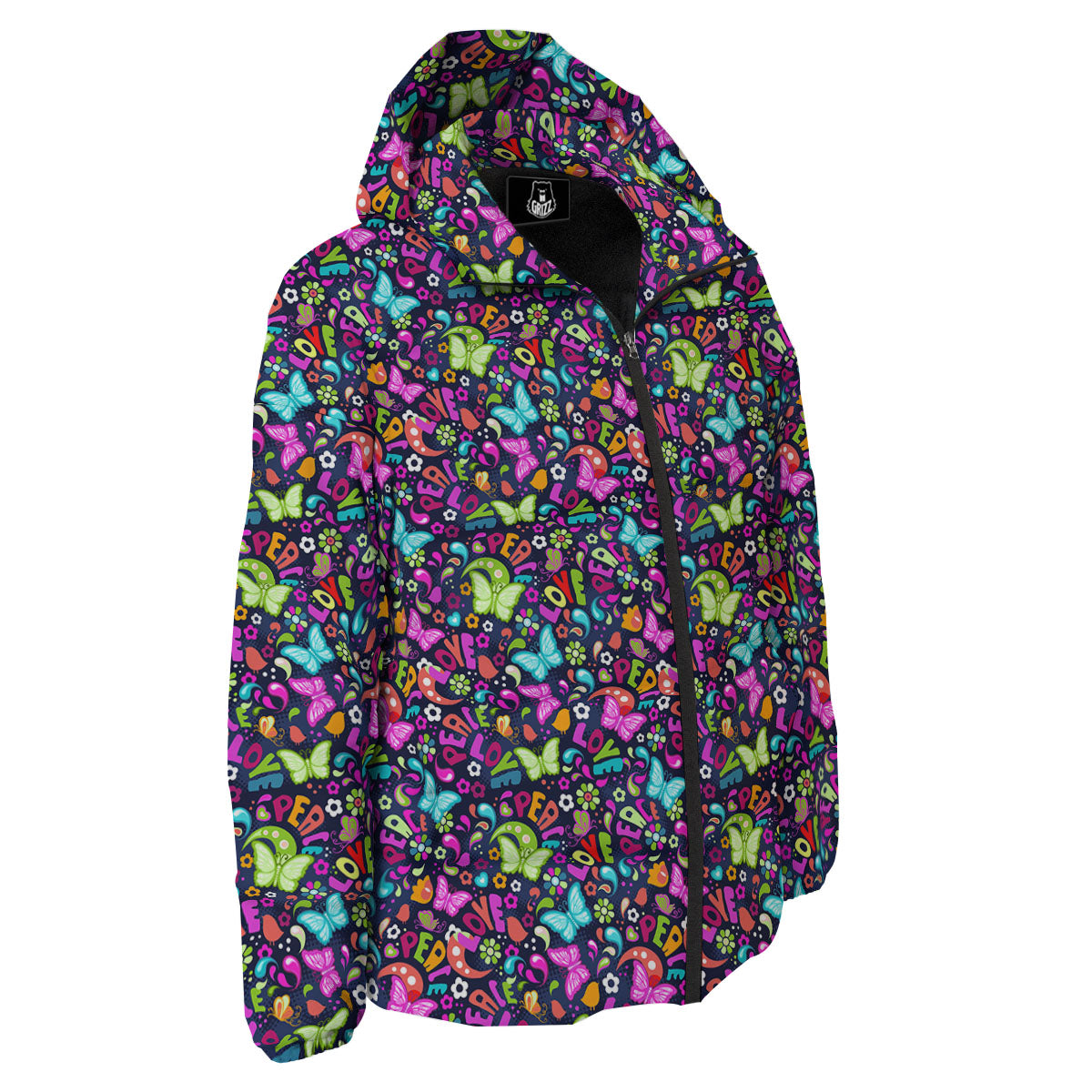 Peace Groovy Girly Print Pattern Down Jacket-grizzshop