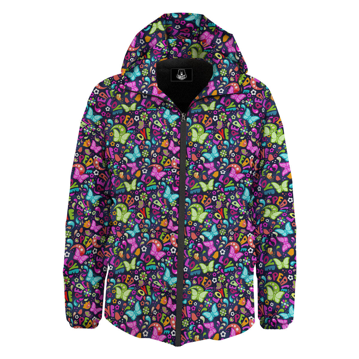 Peace Groovy Girly Print Pattern Down Jacket-grizzshop