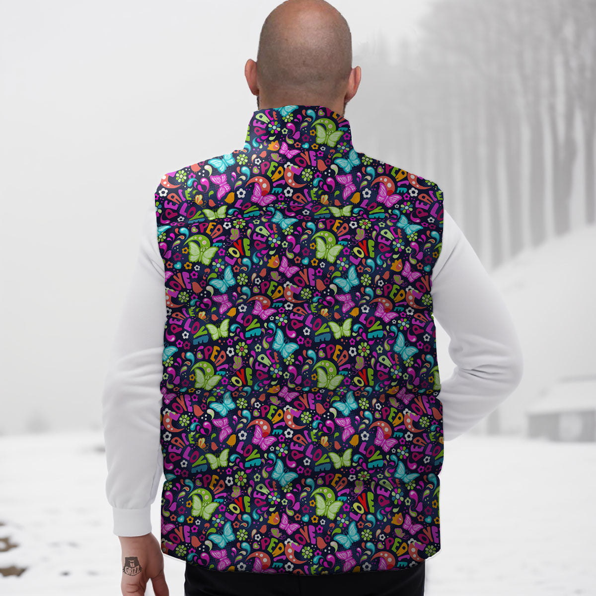 Peace Groovy Girly Print Pattern Down Vest