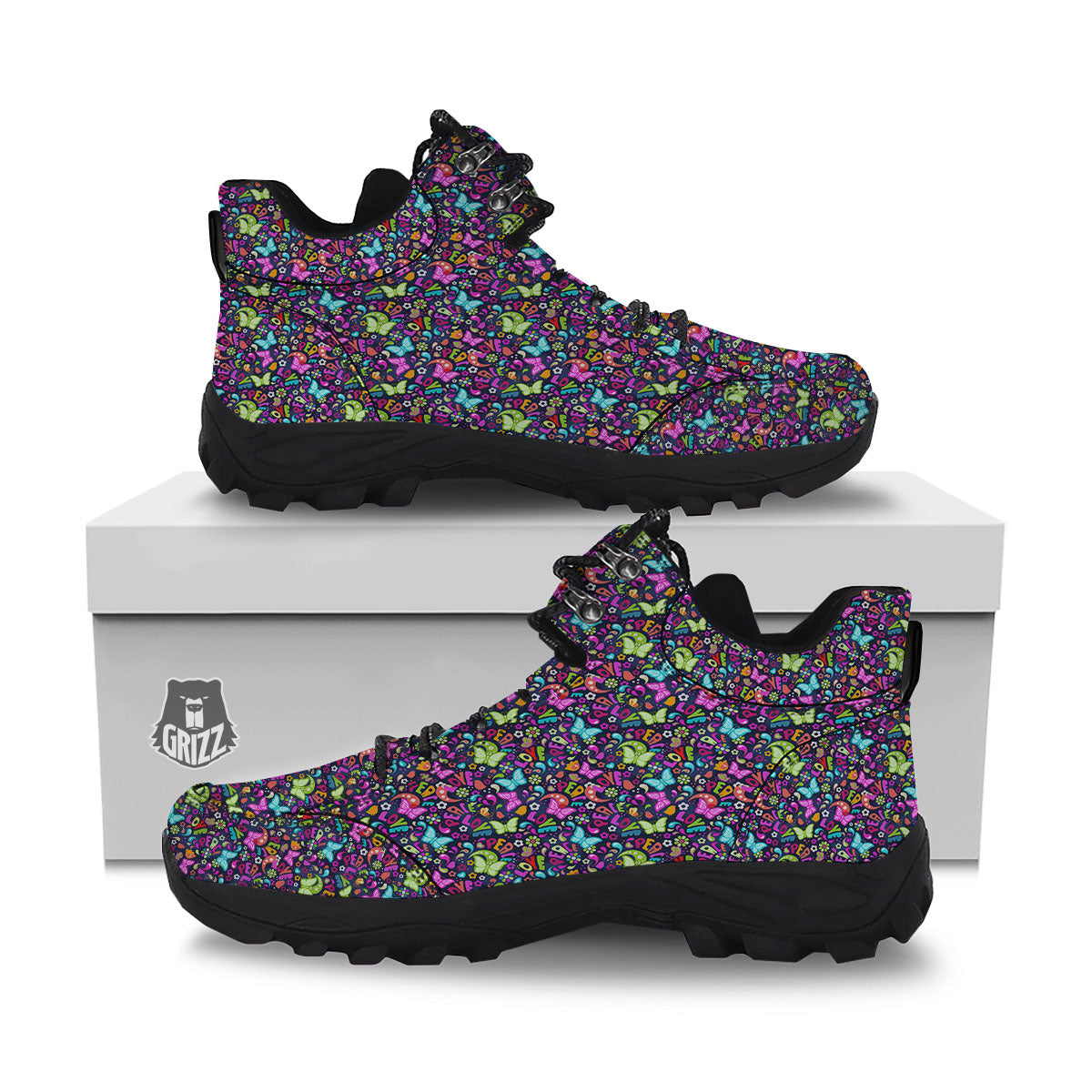 Peace Groovy Girly Print Pattern Hiking Shoes-grizzshop