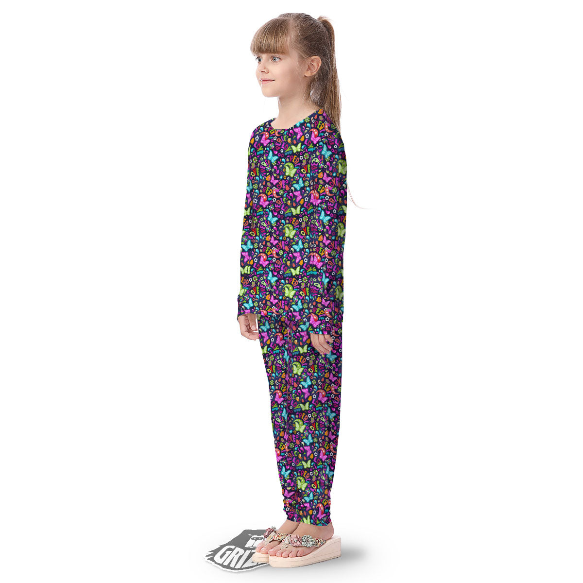 Peace Groovy Girly Print Pattern Kid's Pajamas-grizzshop