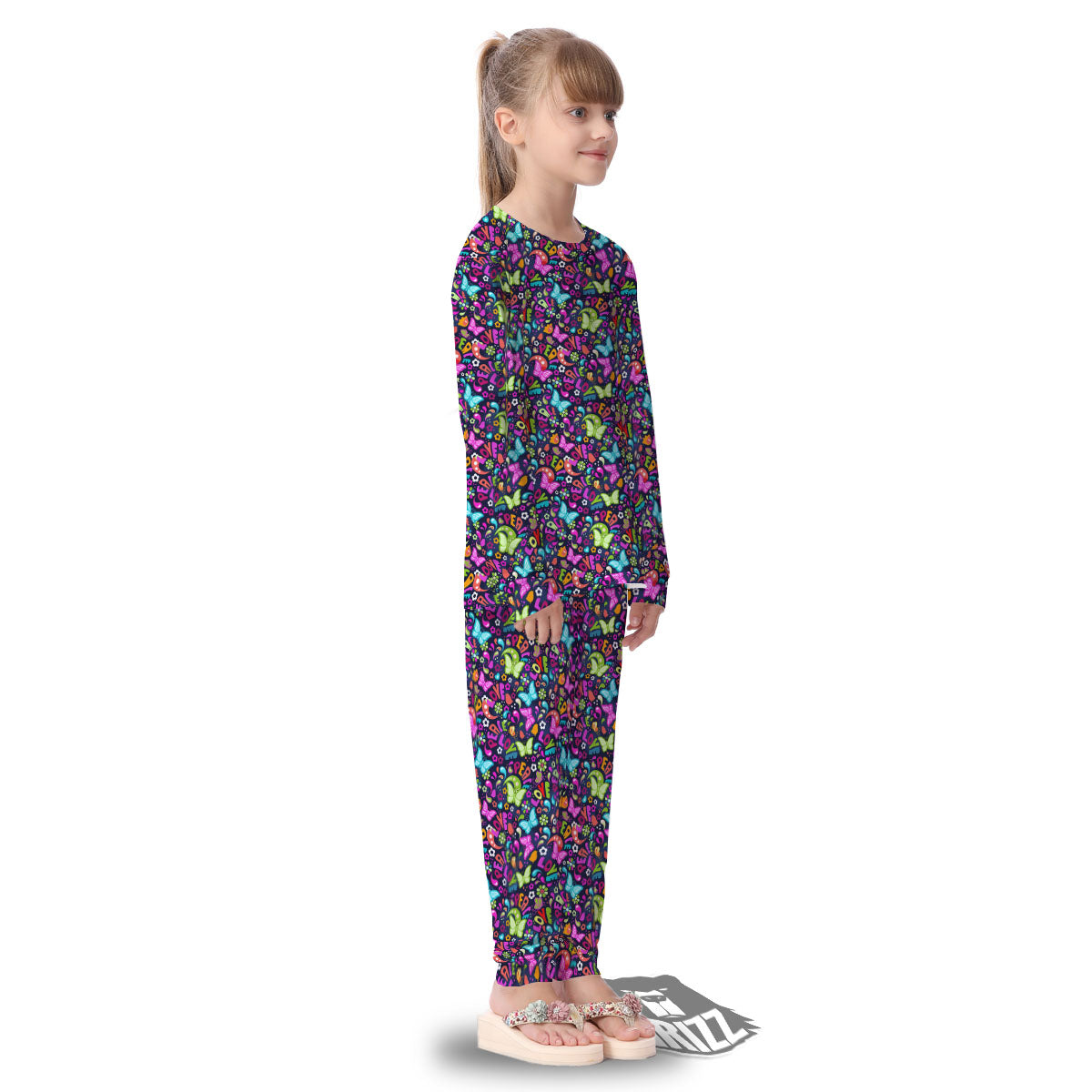 Peace Groovy Girly Print Pattern Kid's Pajamas-grizzshop