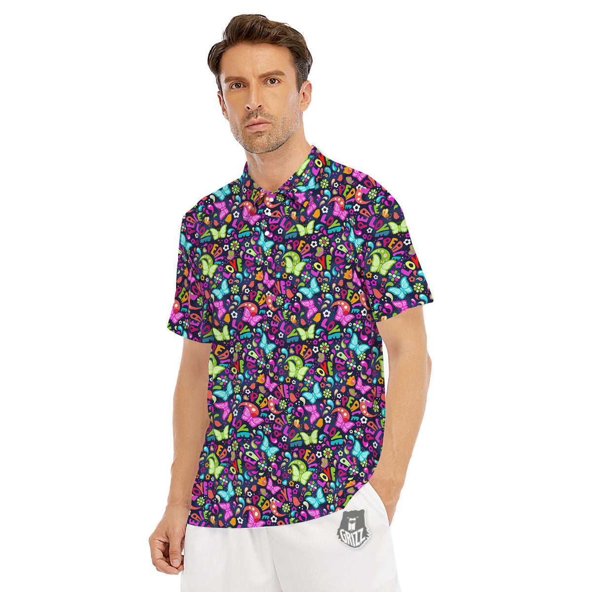 Peace Groovy Girly Print Pattern Men's Golf Shirts-grizzshop