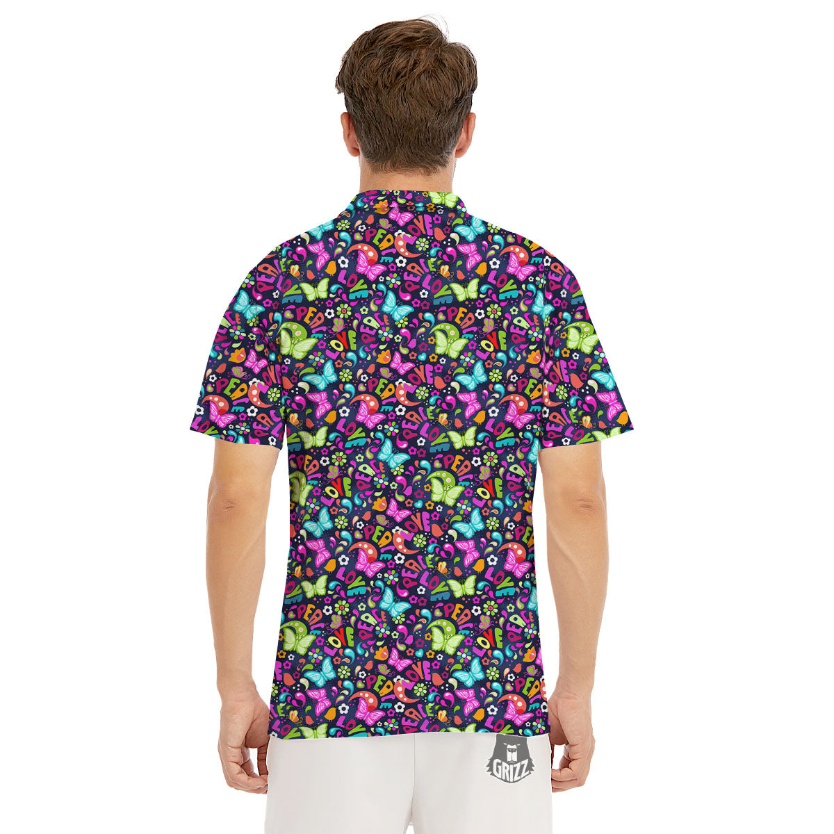 Peace Groovy Girly Print Pattern Men's Golf Shirts-grizzshop