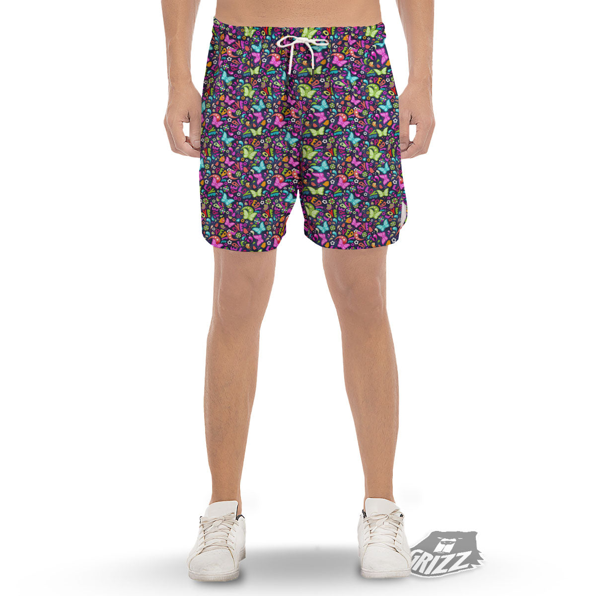 Peace Groovy Girly Print Pattern Men's Gym Shorts-grizzshop