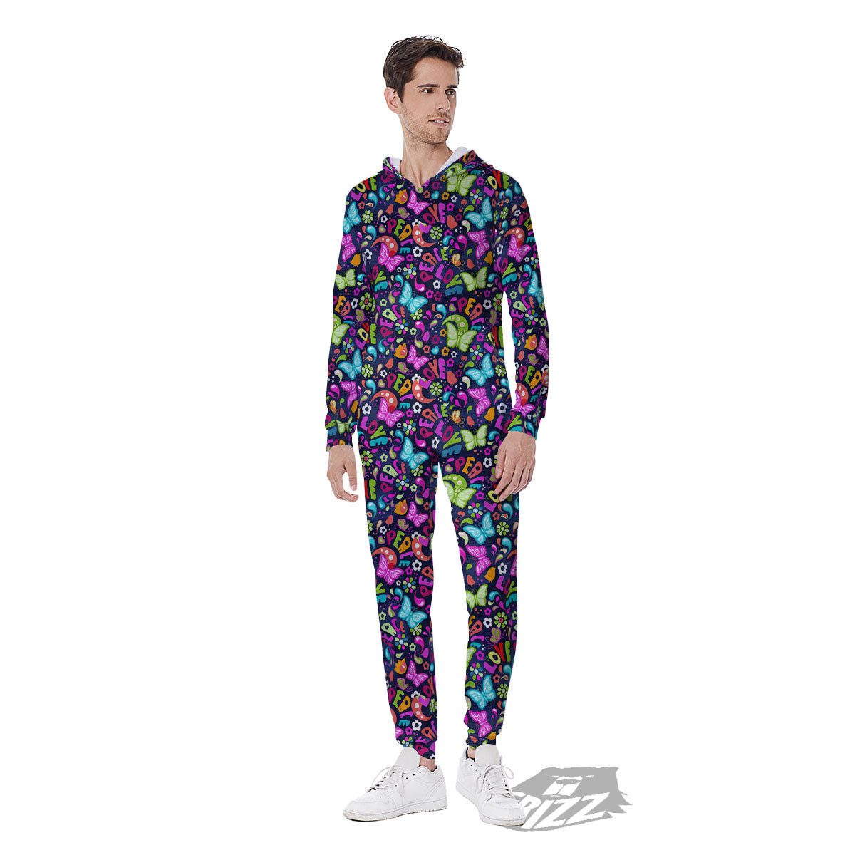 Peace Groovy Girly Print Pattern Men's Jumpsuit-grizzshop