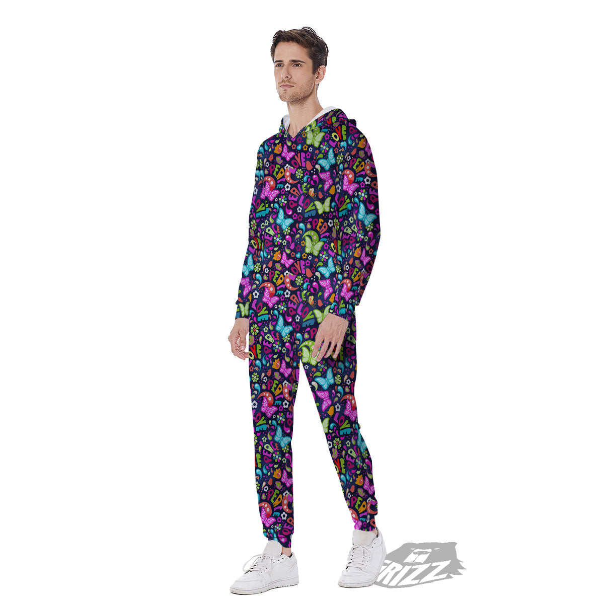 Peace Groovy Girly Print Pattern Men's Jumpsuit-grizzshop