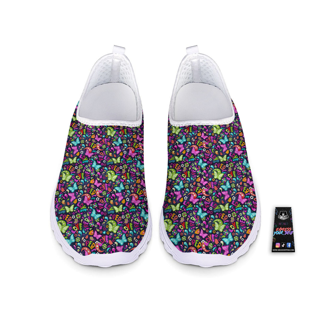 Peace Groovy Girly Print Pattern Nurse Shoes-grizzshop