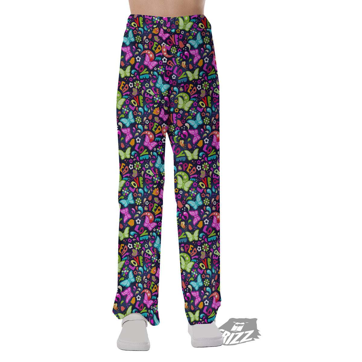 Peace Groovy Girly Print Pattern Pajama Pants-grizzshop