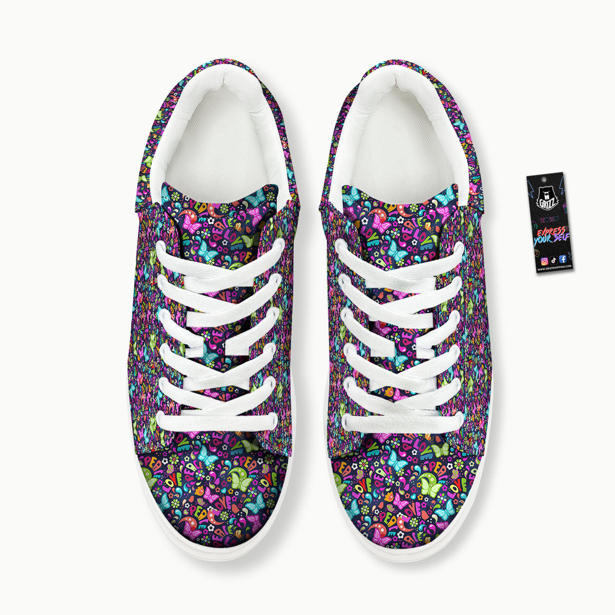 Peace Groovy Girly Print Pattern Platform Shoes-grizzshop