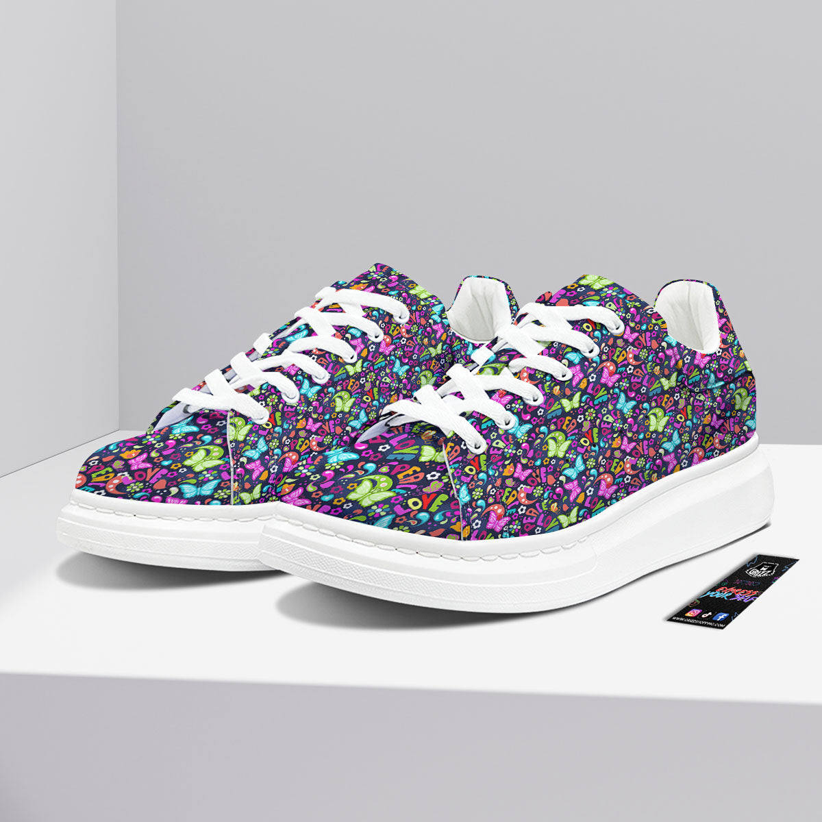 Peace Groovy Girly Print Pattern Platform Shoes-grizzshop