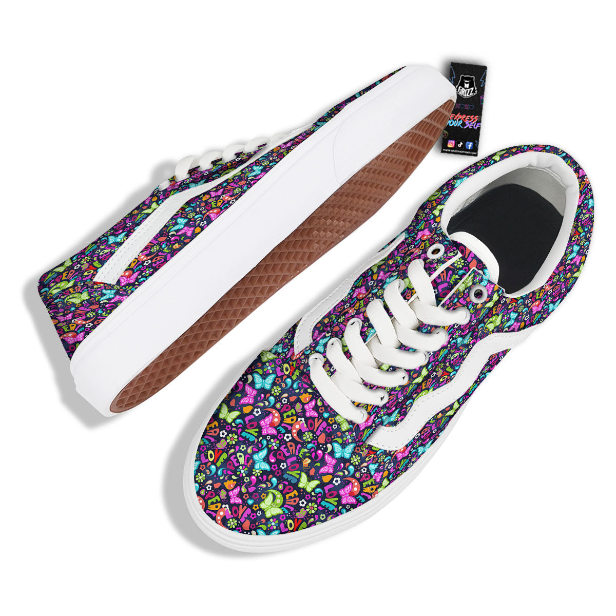 Peace Groovy Girly Print Pattern Skate Shoes-grizzshop