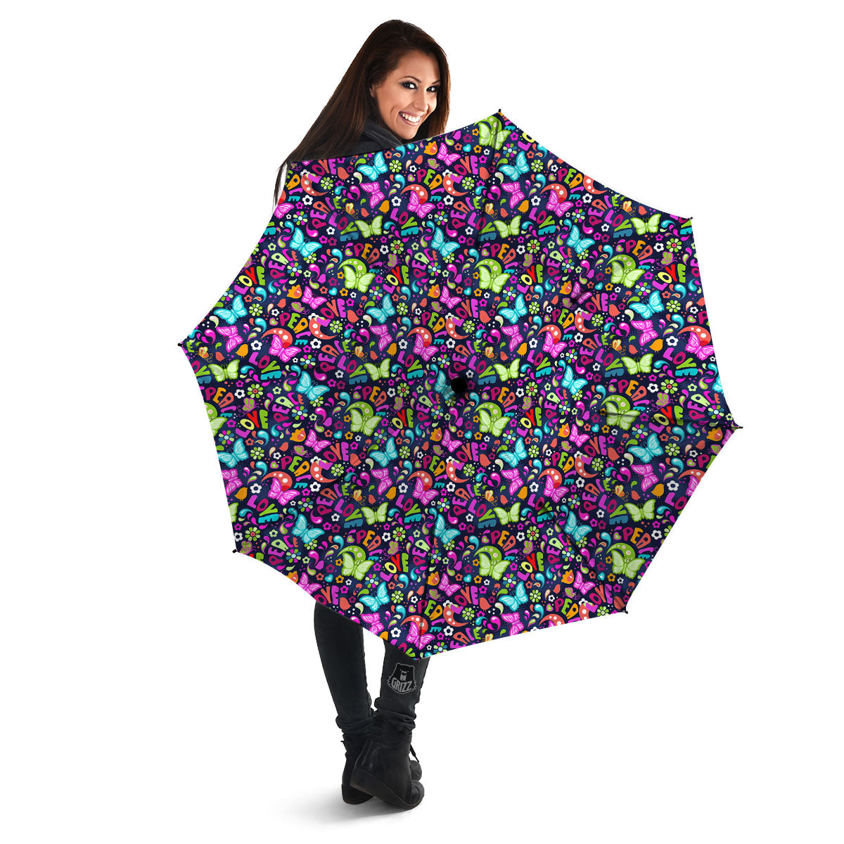 Peace Groovy Girly Print Pattern Umbrella-grizzshop