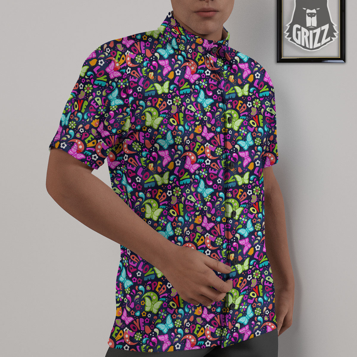 Peace Groovy Girly Print Pattern Untucked Shirts-grizzshop