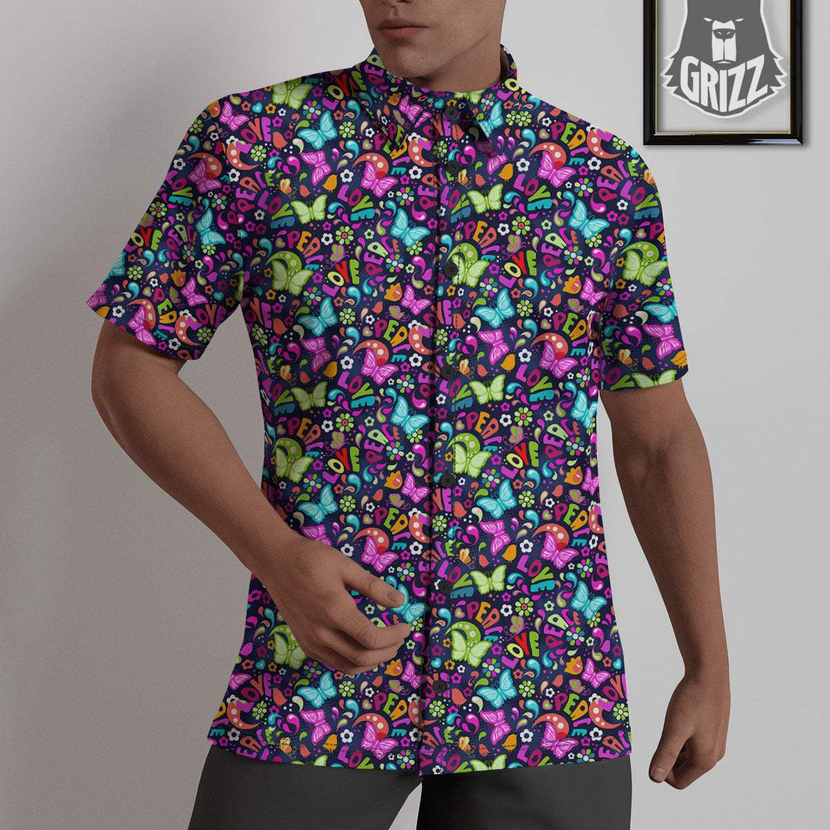 Peace Groovy Girly Print Pattern Untucked Shirts-grizzshop