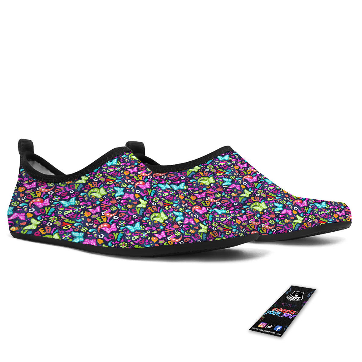 Peace Groovy Girly Print Pattern Water Shoes-grizzshop