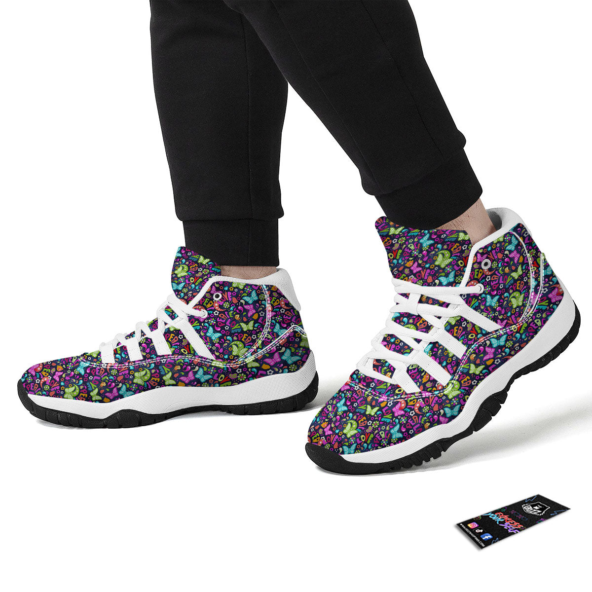 Peace Groovy Girly Print Pattern White Bball Shoes-grizzshop