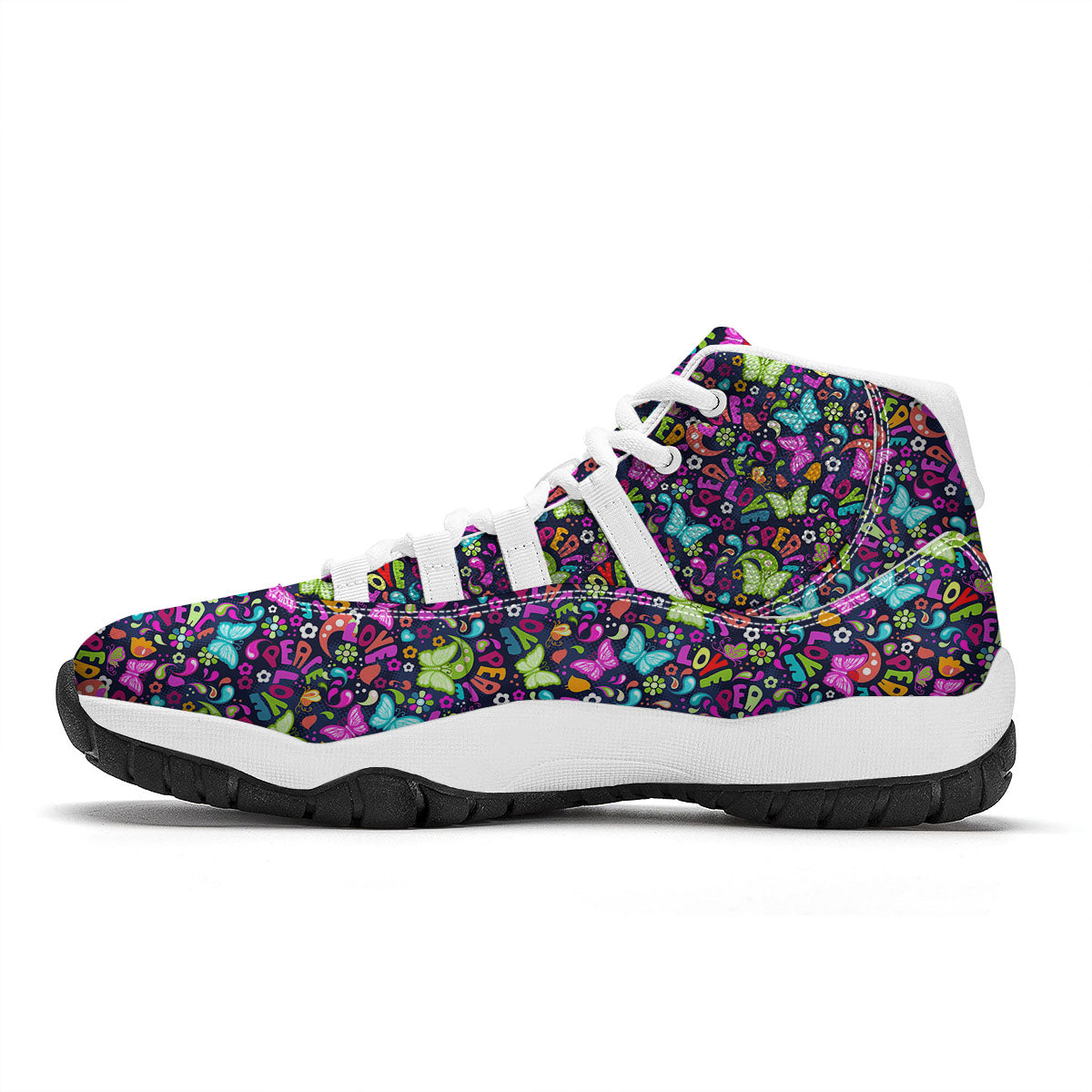 Peace Groovy Girly Print Pattern White Bball Shoes-grizzshop