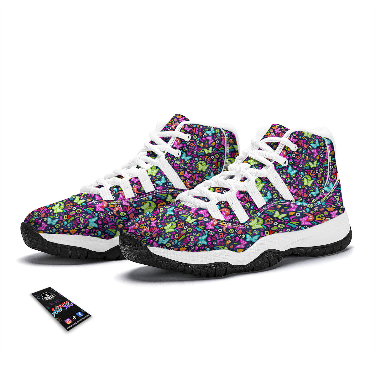 Peace Groovy Girly Print Pattern White Bball Shoes-grizzshop