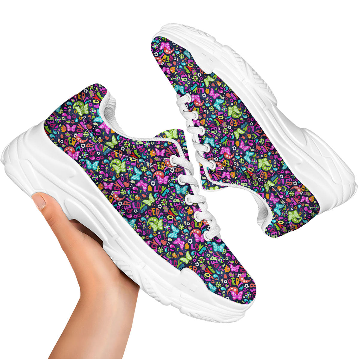 Peace Groovy Girly Print Pattern White Chunky Shoes-grizzshop