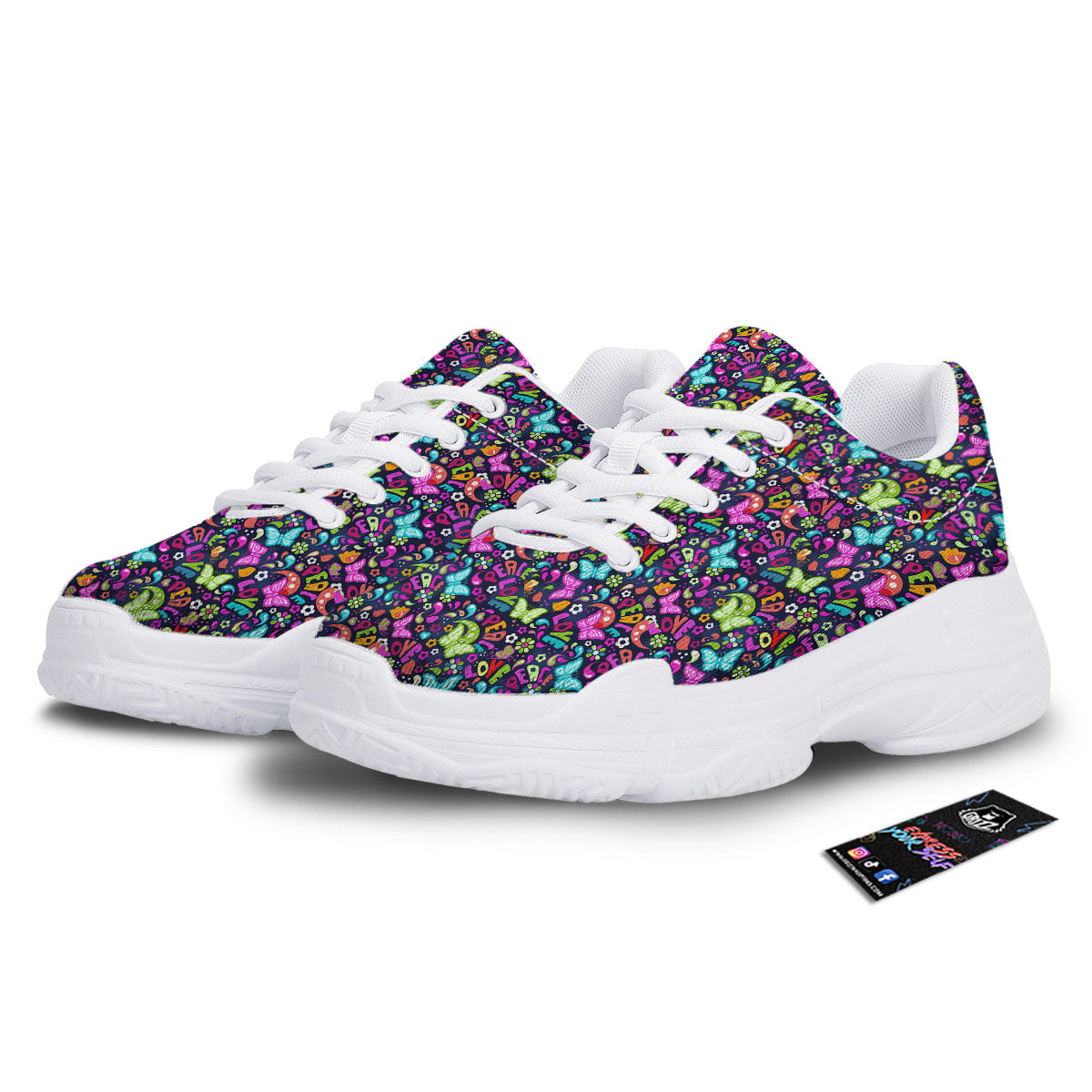 Peace Groovy Girly Print Pattern White Chunky Shoes-grizzshop