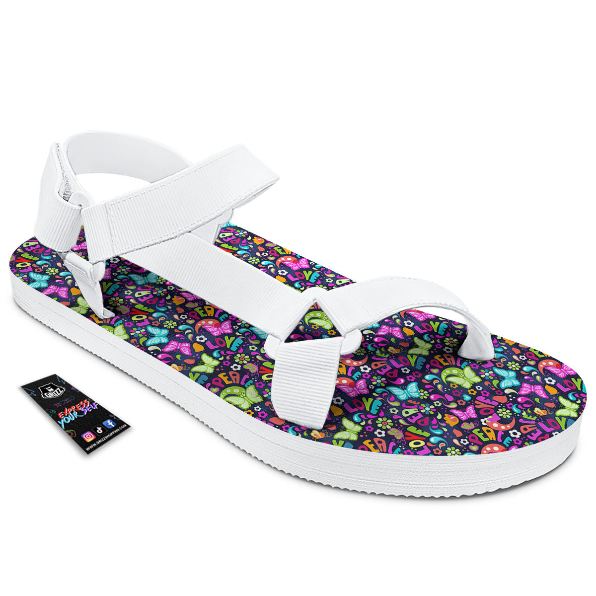 Peace Groovy Girly Print Pattern White Open Toe Sandals-grizzshop