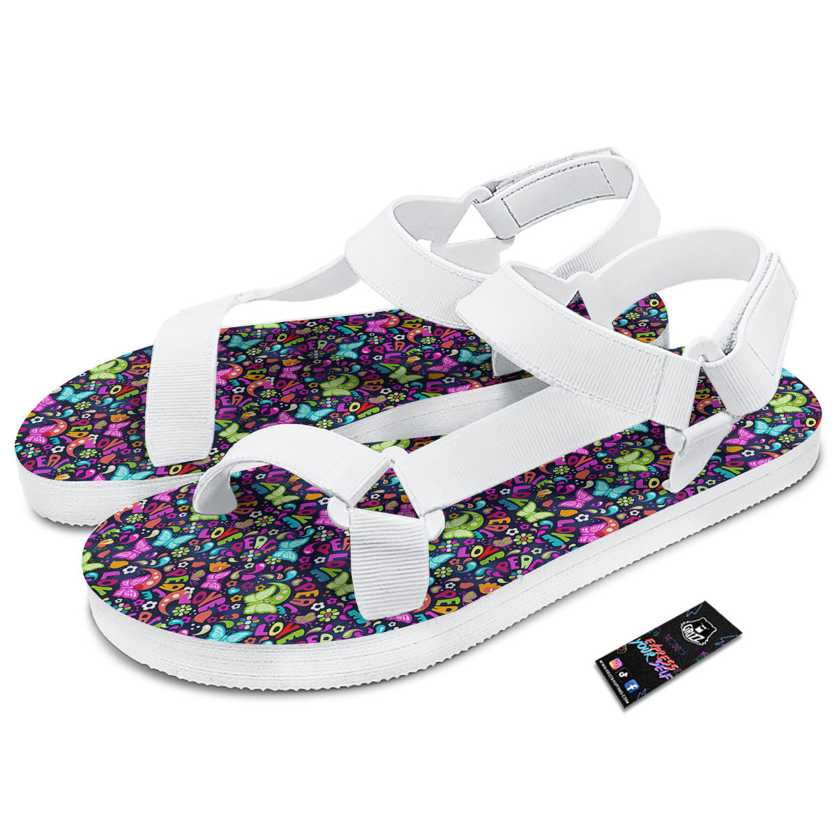 Peace Groovy Girly Print Pattern White Open Toe Sandals-grizzshop