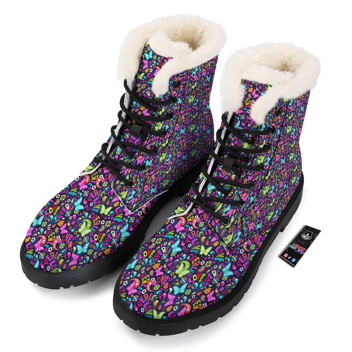 Peace Groovy Girly Print Pattern Winter Boots-grizzshop