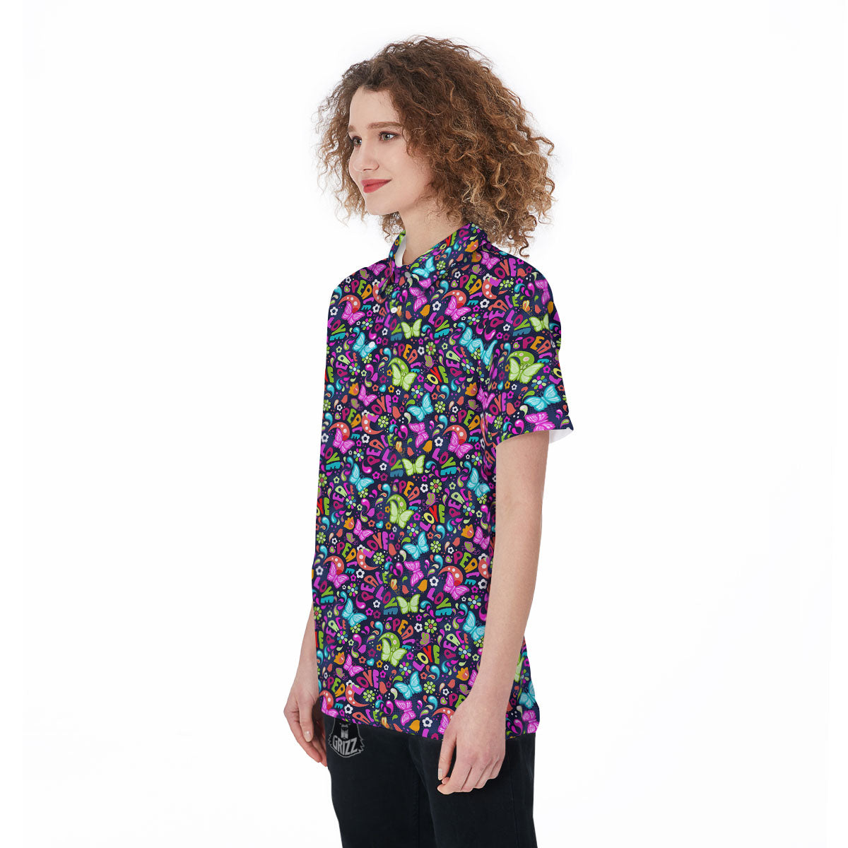 Peace Groovy Girly Print Pattern Women's Golf Shirts-grizzshop