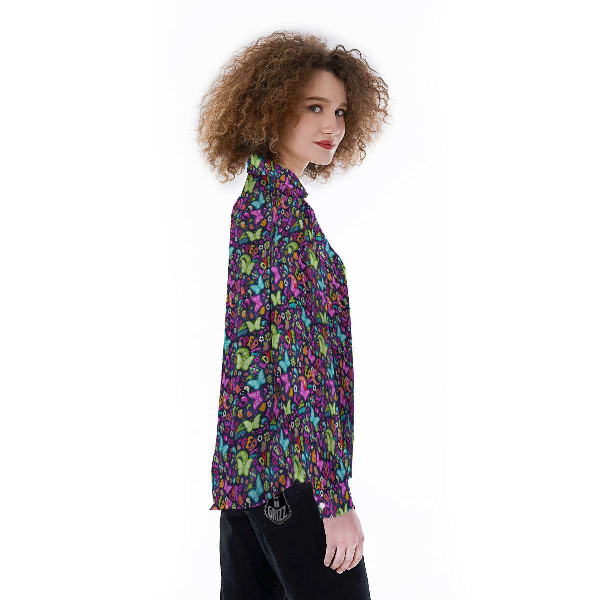 Peace Groovy Girly Print Pattern Women's Long Sleeve Shirts-grizzshop