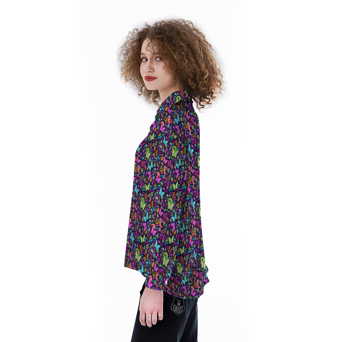 Peace Groovy Girly Print Pattern Women's Long Sleeve Shirts-grizzshop