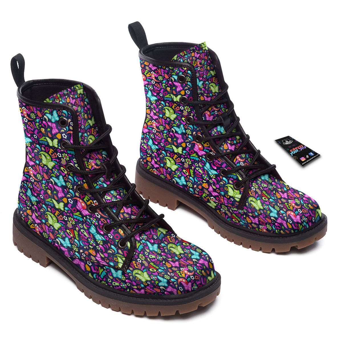 Peace Groovy Girly Print Pattern Work Boots-grizzshop