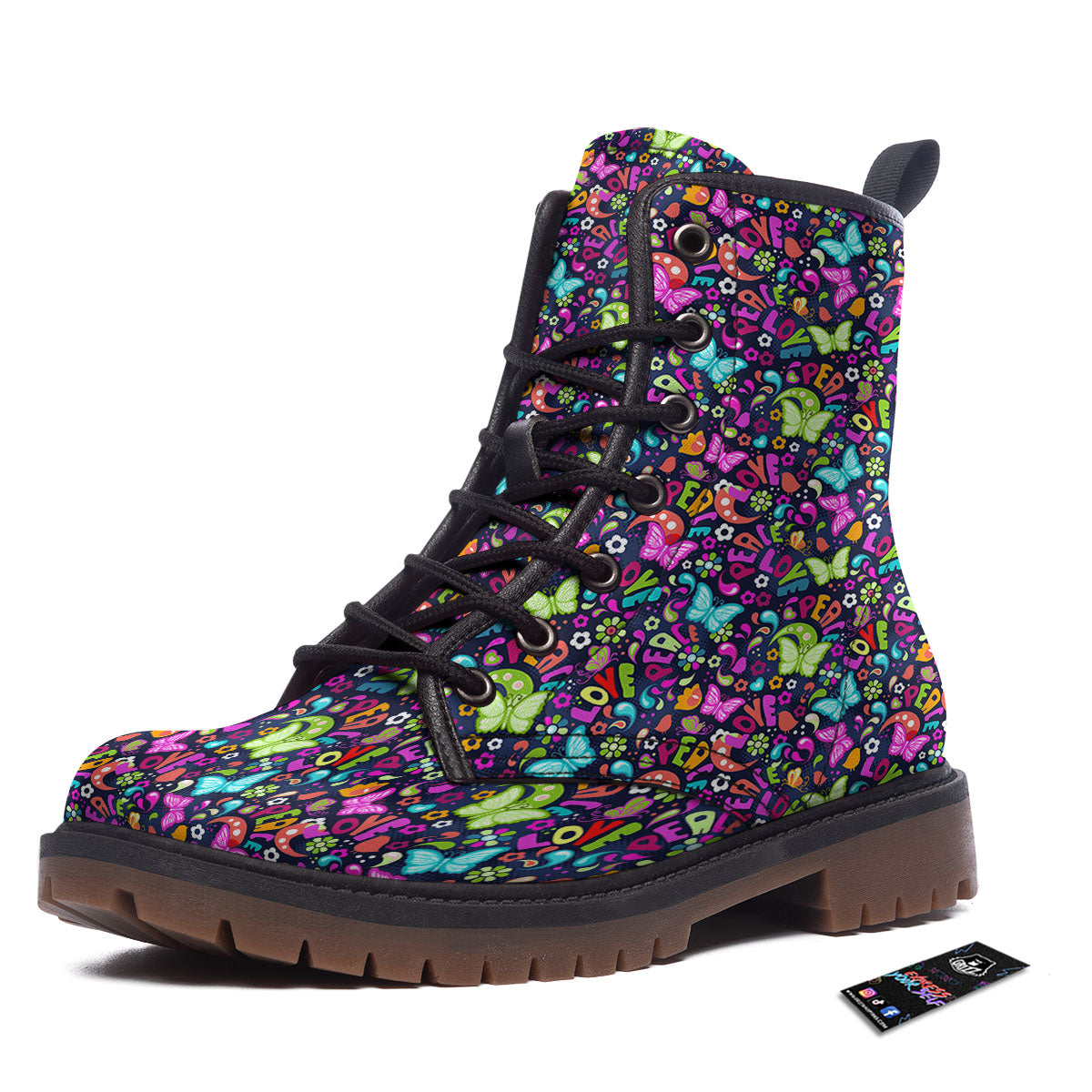 Peace Groovy Girly Print Pattern Work Boots-grizzshop