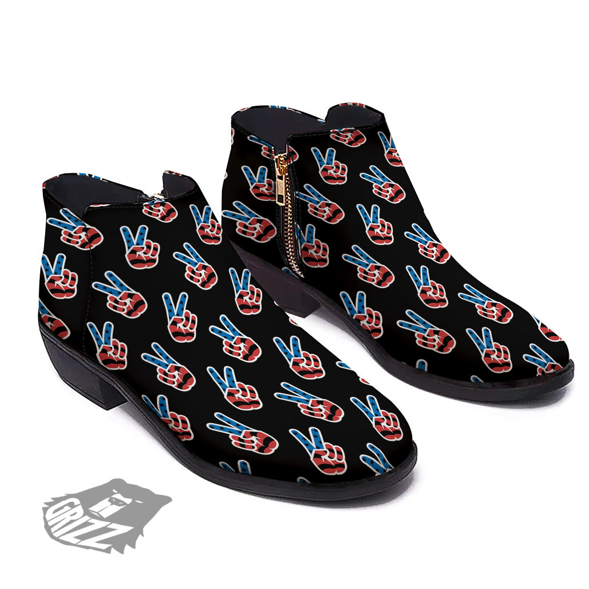 Peace Sign American Patriotic Print Pattern Ankle Boots-grizzshop