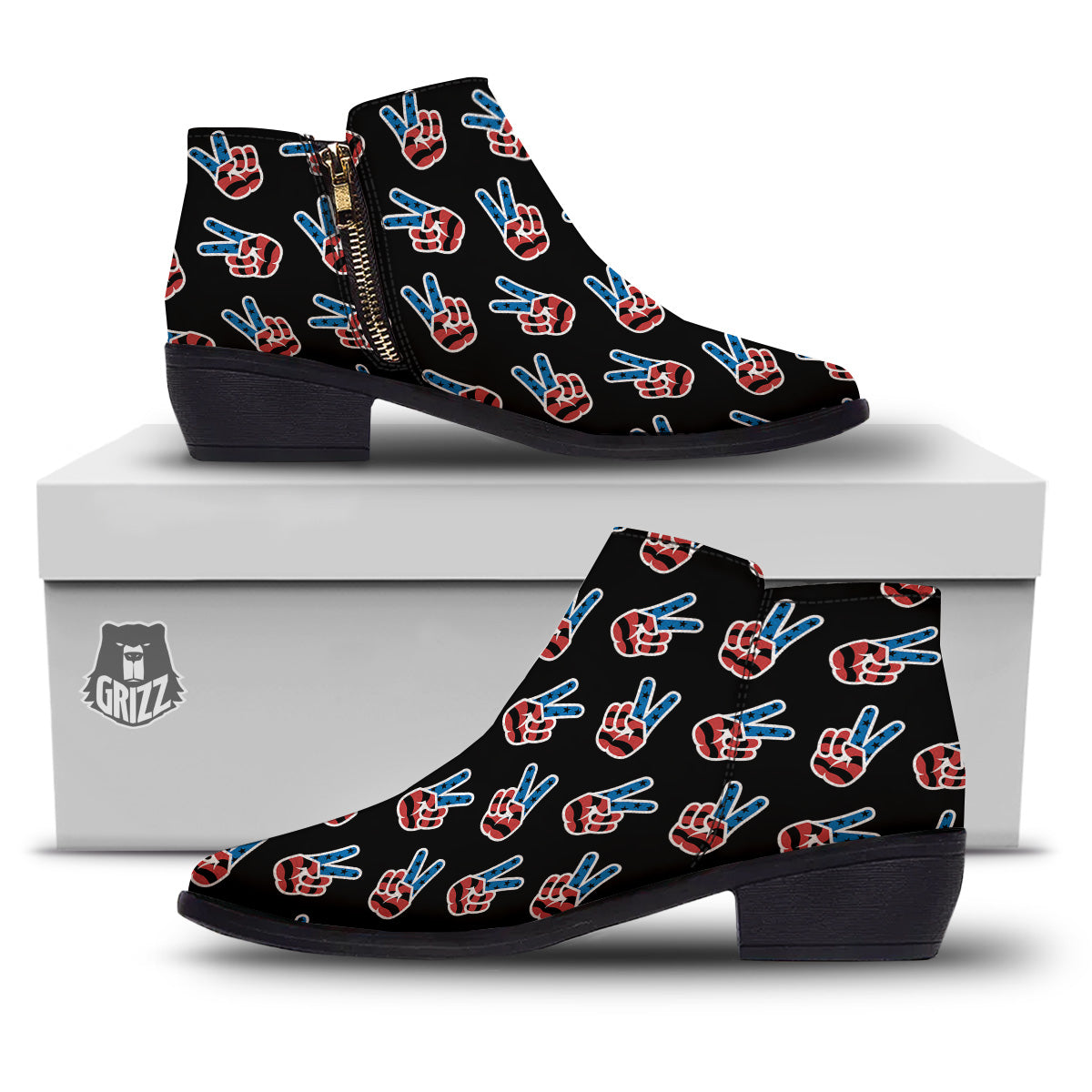 Peace Sign American Patriotic Print Pattern Ankle Boots-grizzshop