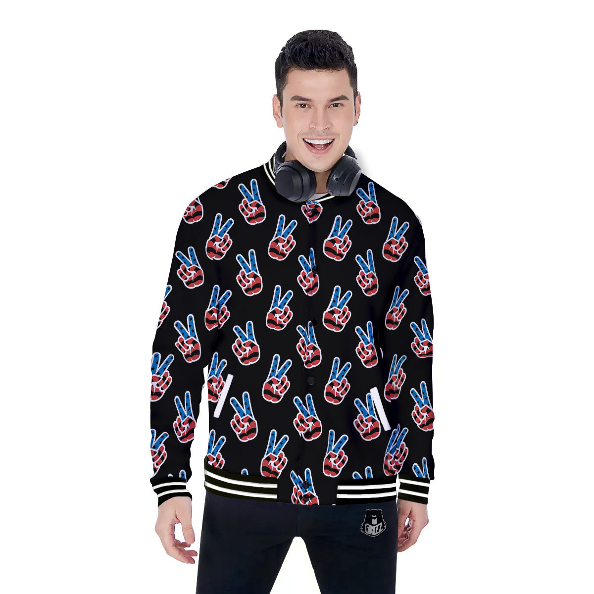 Peace Sign American Patriotic Print Pattern Baseball Jacket-grizzshop