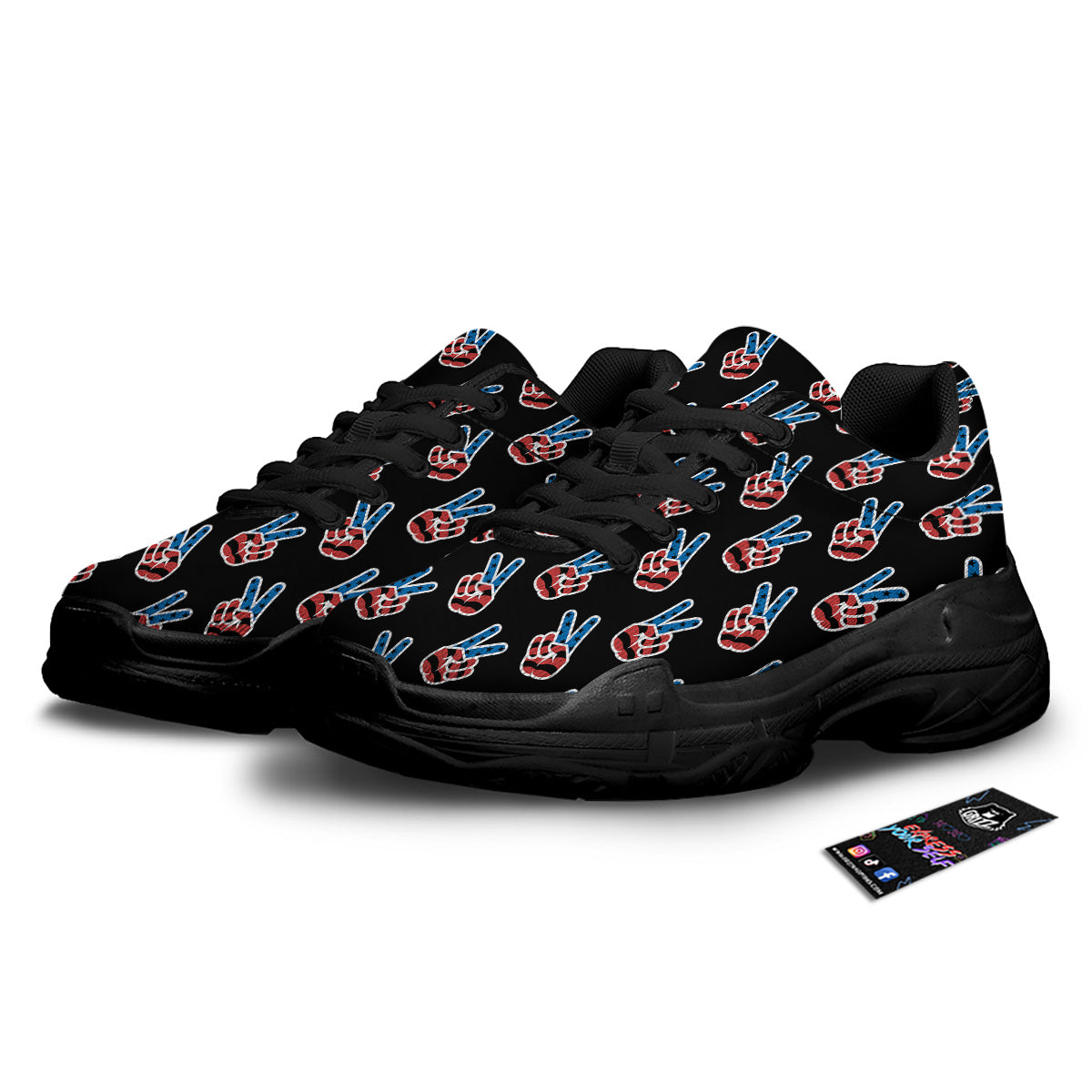 Peace Sign American Patriotic Print Pattern Black Chunky Shoes-grizzshop