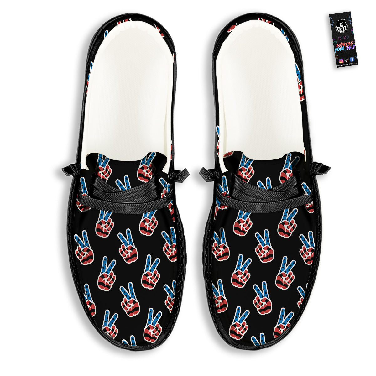Peace Sign American Patriotic Print Pattern Black Loafers-grizzshop