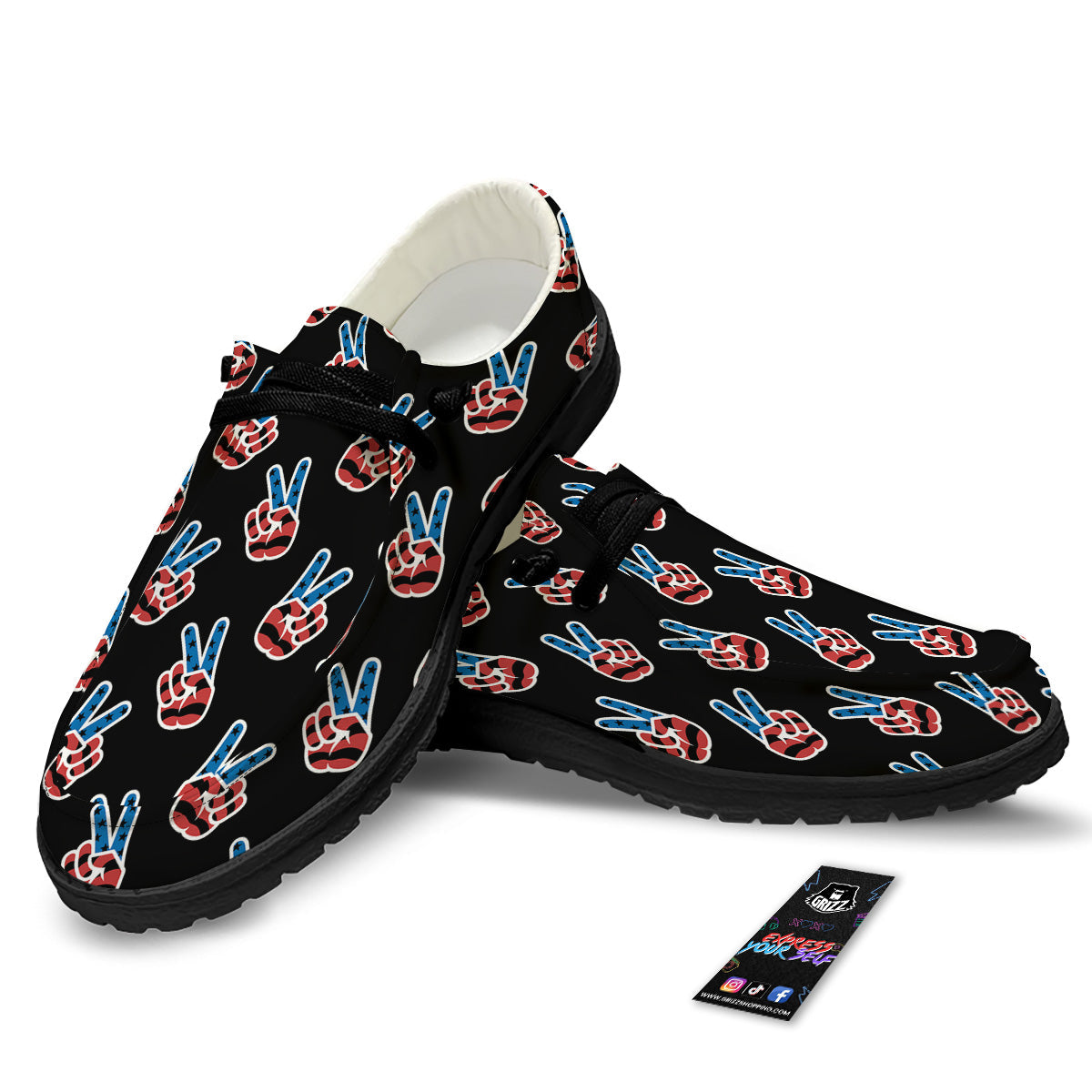 Peace Sign American Patriotic Print Pattern Black Loafers-grizzshop