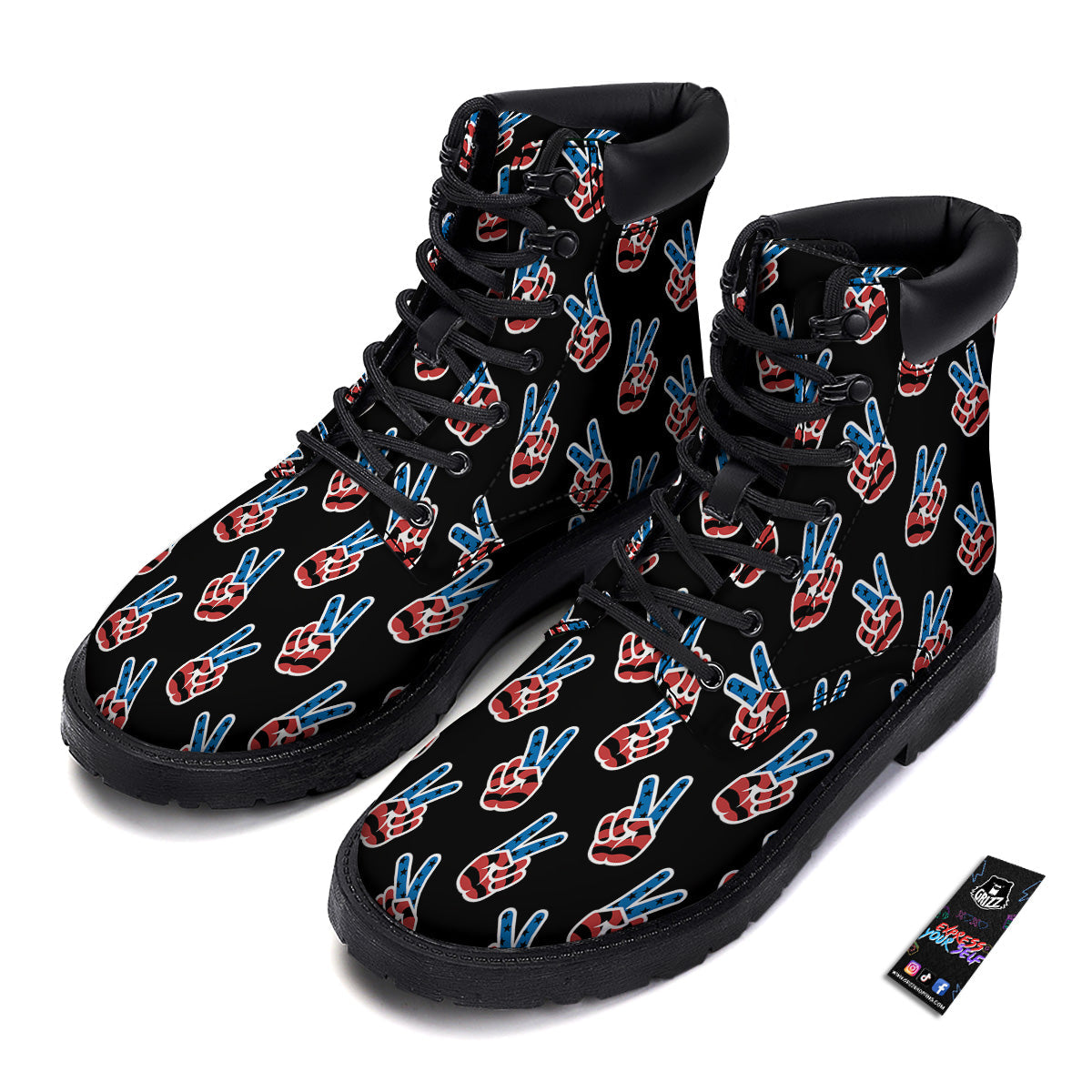 Peace Sign American Patriotic Print Pattern Boots-grizzshop