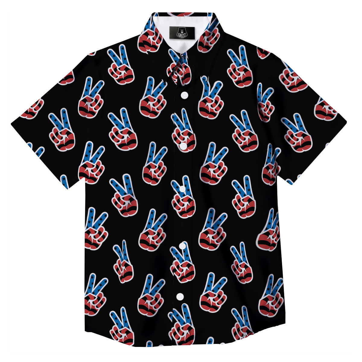 Peace Sign American Patriotic Print Pattern Button Up Shirt-grizzshop