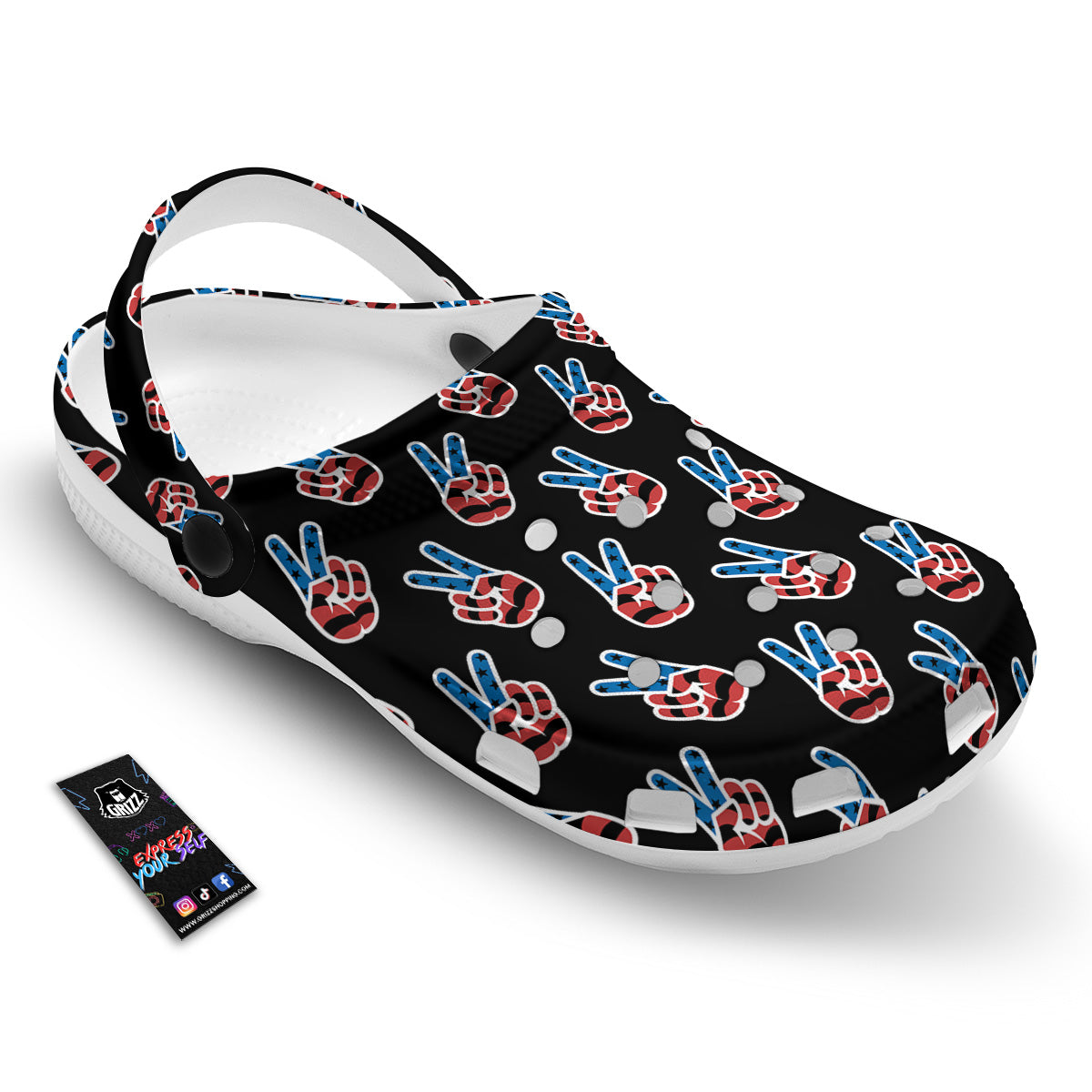 Peace Sign American Patriotic Print Pattern Clog-grizzshop