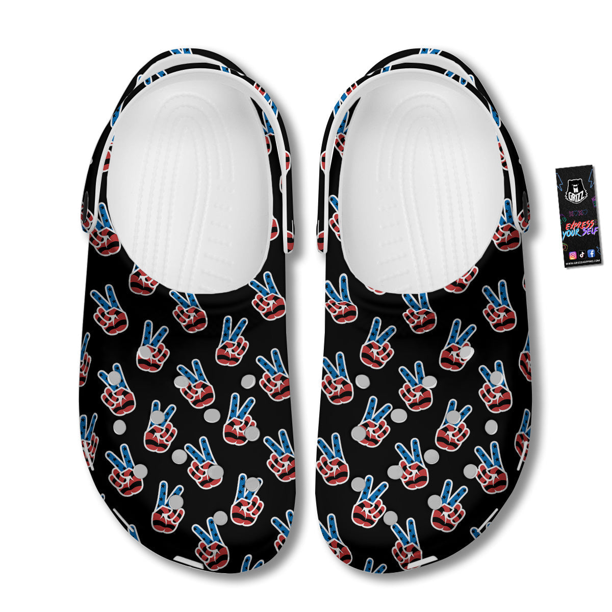 Peace Sign American Patriotic Print Pattern Clog-grizzshop