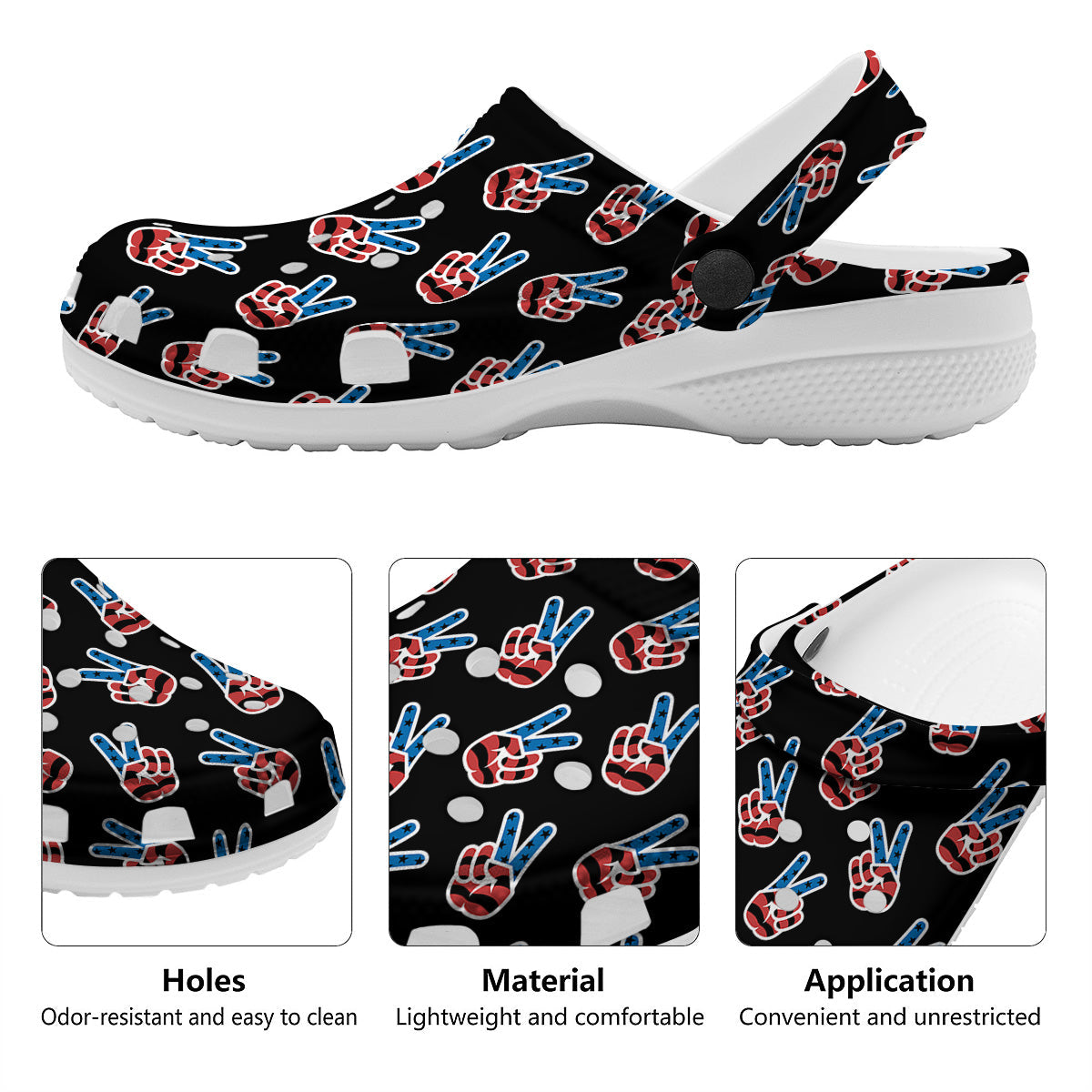 Peace Sign American Patriotic Print Pattern Clog-grizzshop