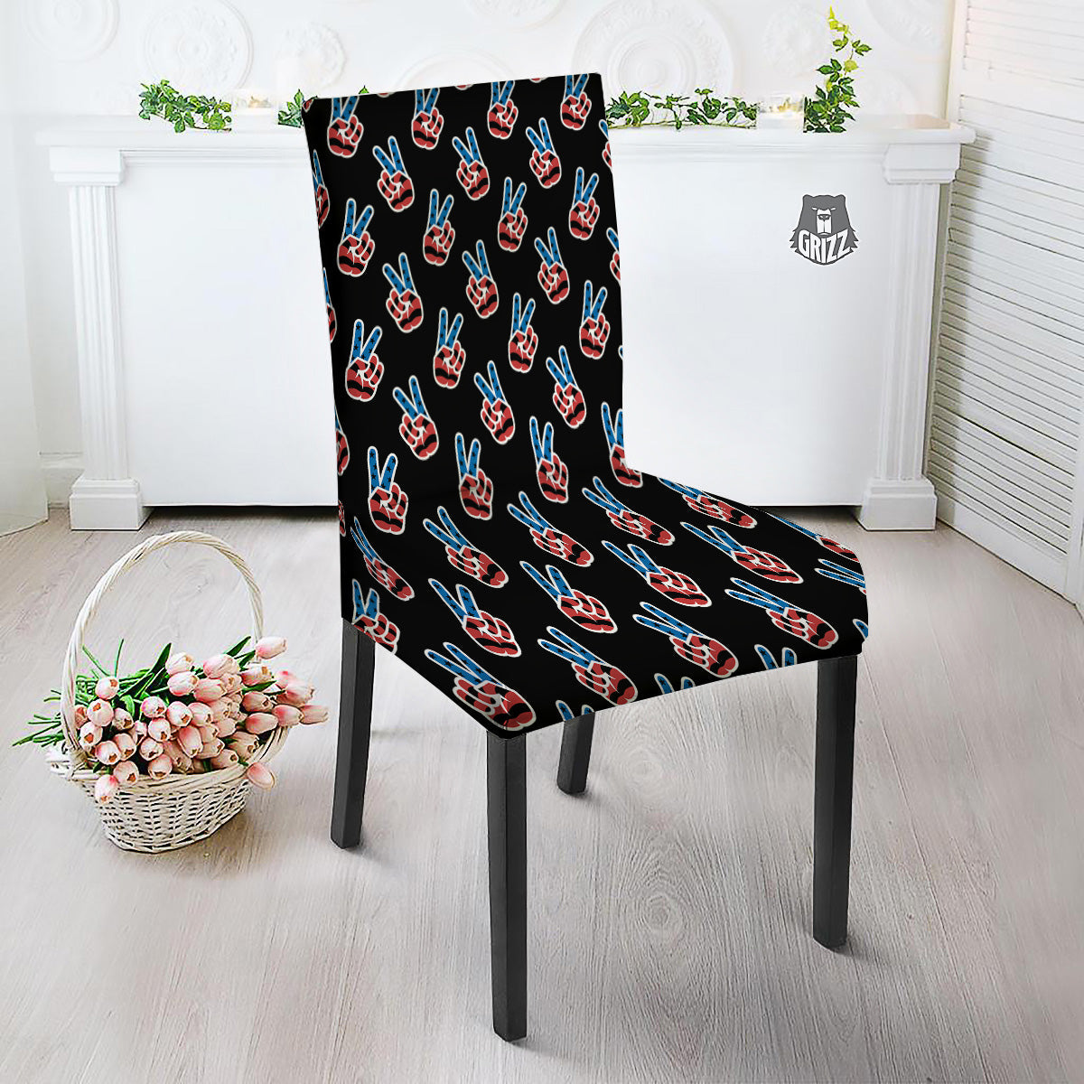 Peace Sign American Patriotic Print Pattern Dining Chair Slipcover-grizzshop