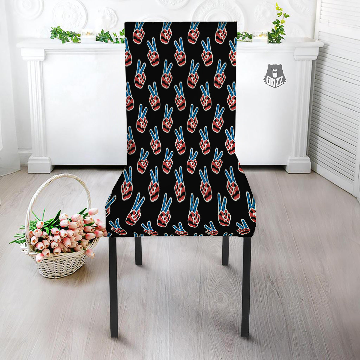Peace Sign American Patriotic Print Pattern Dining Chair Slipcover-grizzshop