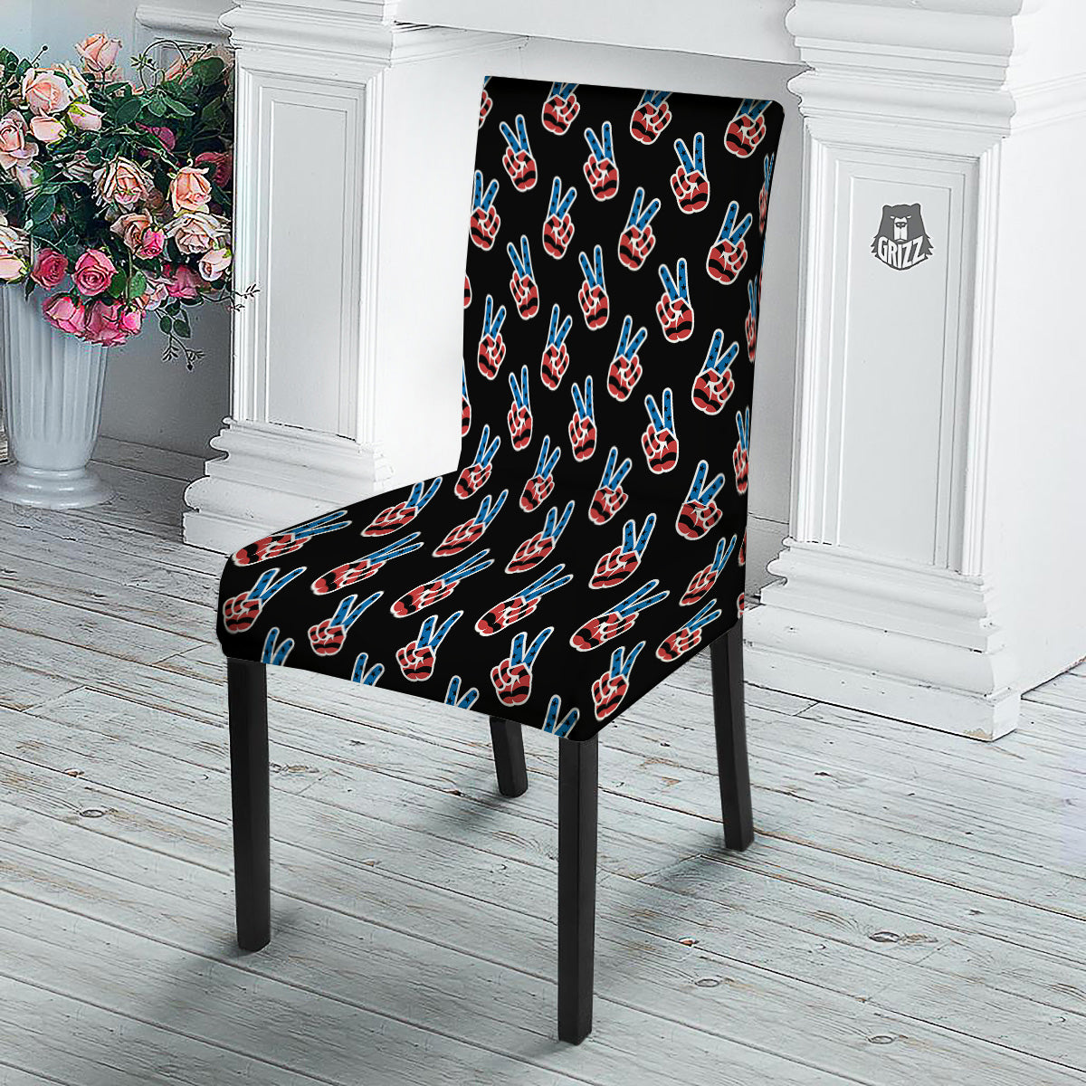 Peace Sign American Patriotic Print Pattern Dining Chair Slipcover-grizzshop
