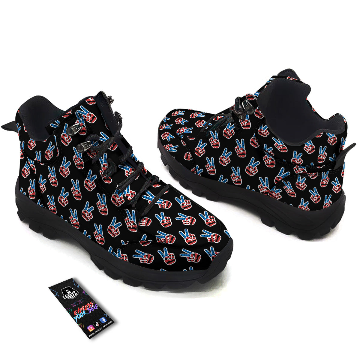 Peace Sign American Patriotic Print Pattern Hiking Shoes-grizzshop