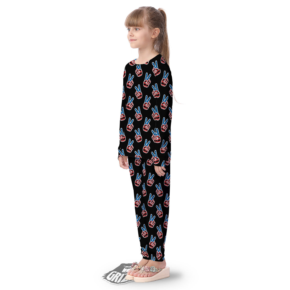 Peace Sign American Patriotic Print Pattern Kid's Pajamas-grizzshop