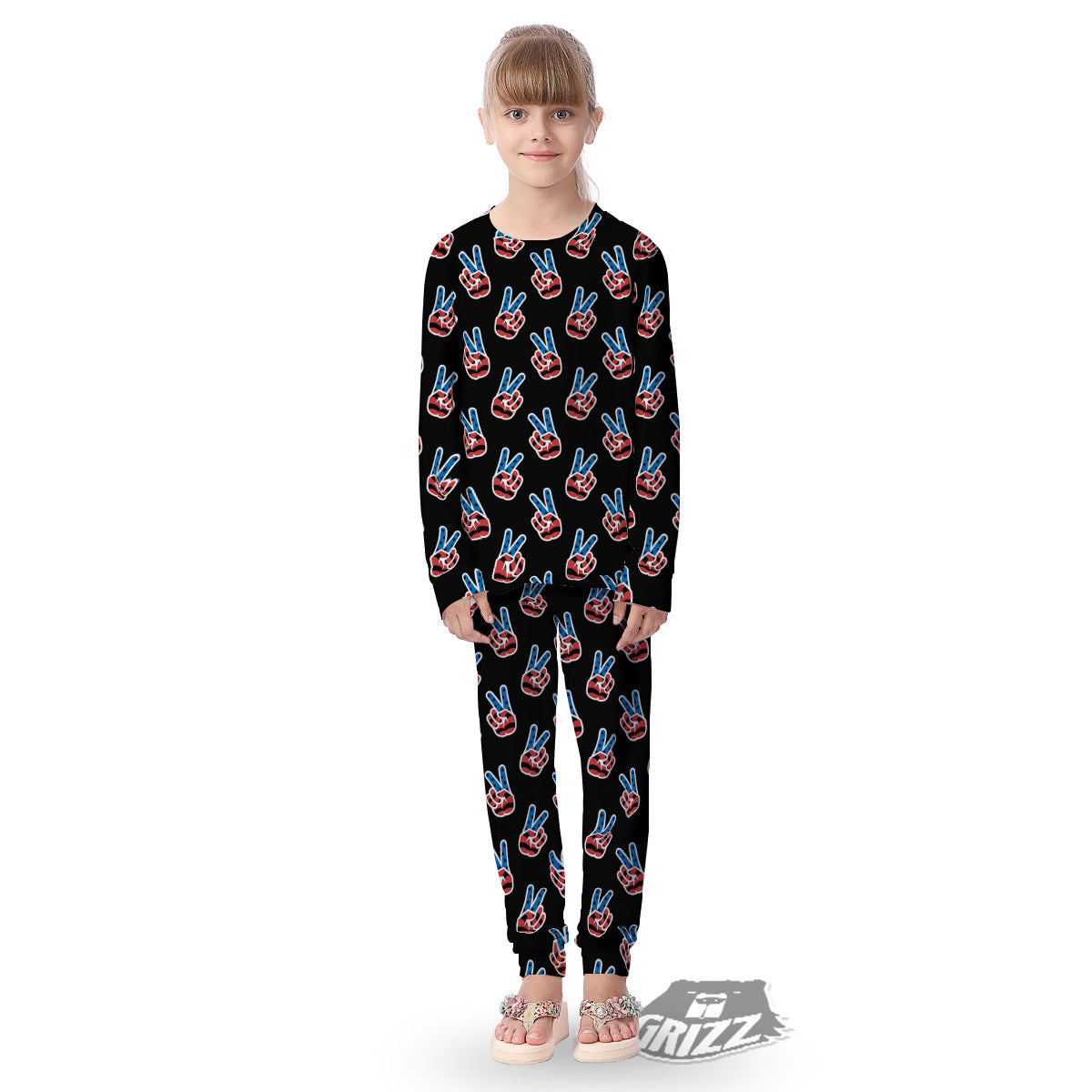 Peace Sign American Patriotic Print Pattern Kid's Pajamas-grizzshop